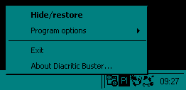 Diacritic Buster hidden in the system tray