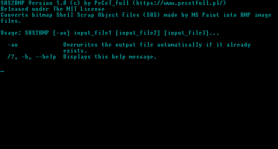 SHS2BMP in the Command Prompt
